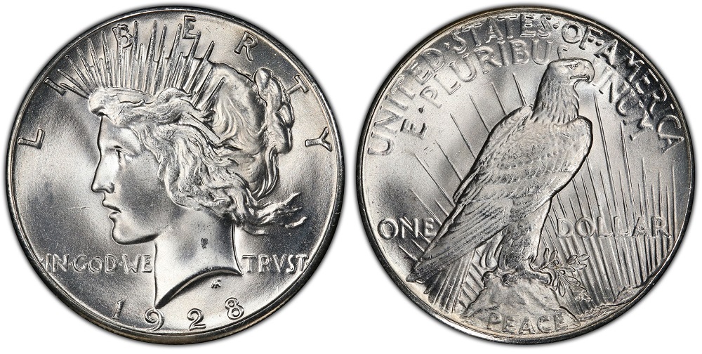 1928 Peace Silver Dollar obverse and reverse showing Liberty's portrait and eagle design