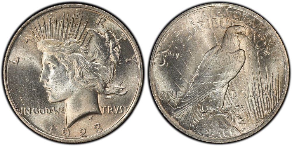 1928-P VAM-2 doubled tiara and IBER Peace Dollar – close-up obverse showing doubling on tiara spikes and LIBERTY letters